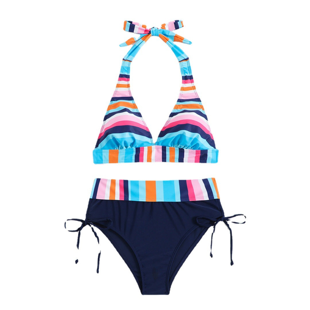 European And American Swimwear Striped Printed Split Sexy Bikini