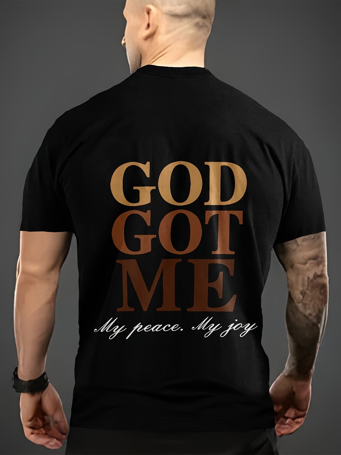 Emperor Guards Me, Men's Letter Printed Round Neck Short Sleeved T-shirt, Casual Summer Daily Wear And Vacation Resort T-shirt