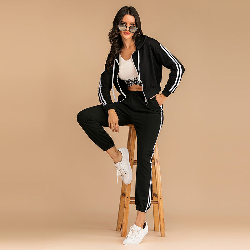 Black Short Sweater Casual Sports Suit Women's Two-piece Set