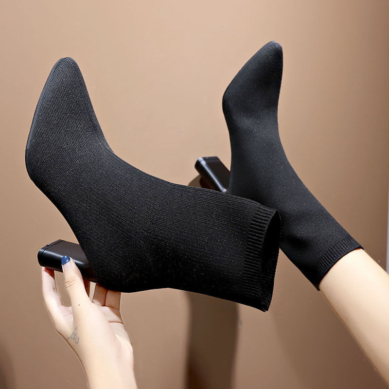 Single Boot High Heel Tide Stretch Knit Socks Boots Thick Heel Thick Heel Boots