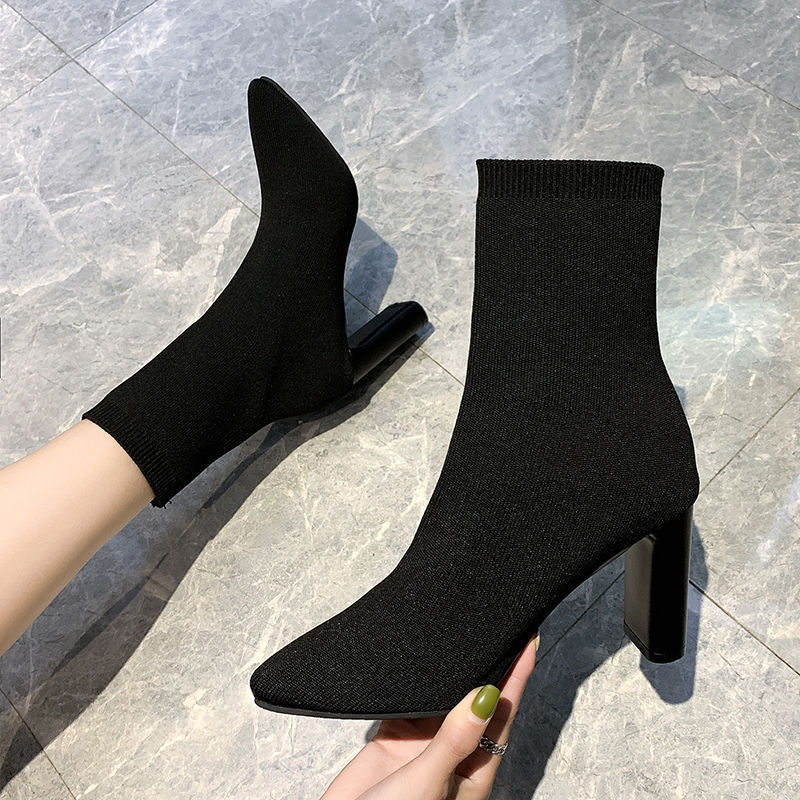 Single Boot High Heel Tide Stretch Knit Socks Boots Thick Heel Thick Heel Boots