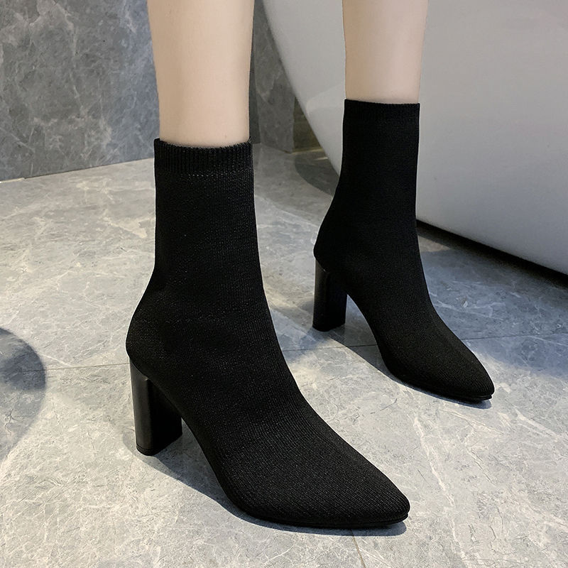 Single Boot High Heel Tide Stretch Knit Socks Boots Thick Heel Thick Heel Boots