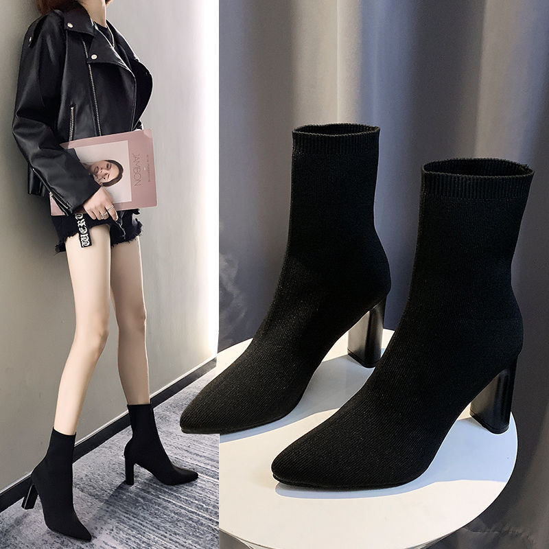 Single Boot High Heel Tide Stretch Knit Socks Boots Thick Heel Thick Heel Boots
