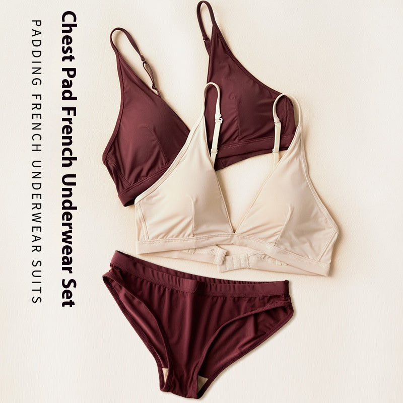 European And American Big Breasts Show Small Without Chest Pad Ice Silk French Lingerie Set