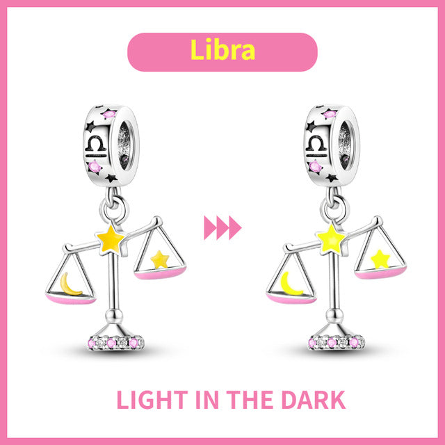 S925 Silver Colorful Luminous Twelve Constellation Pendant