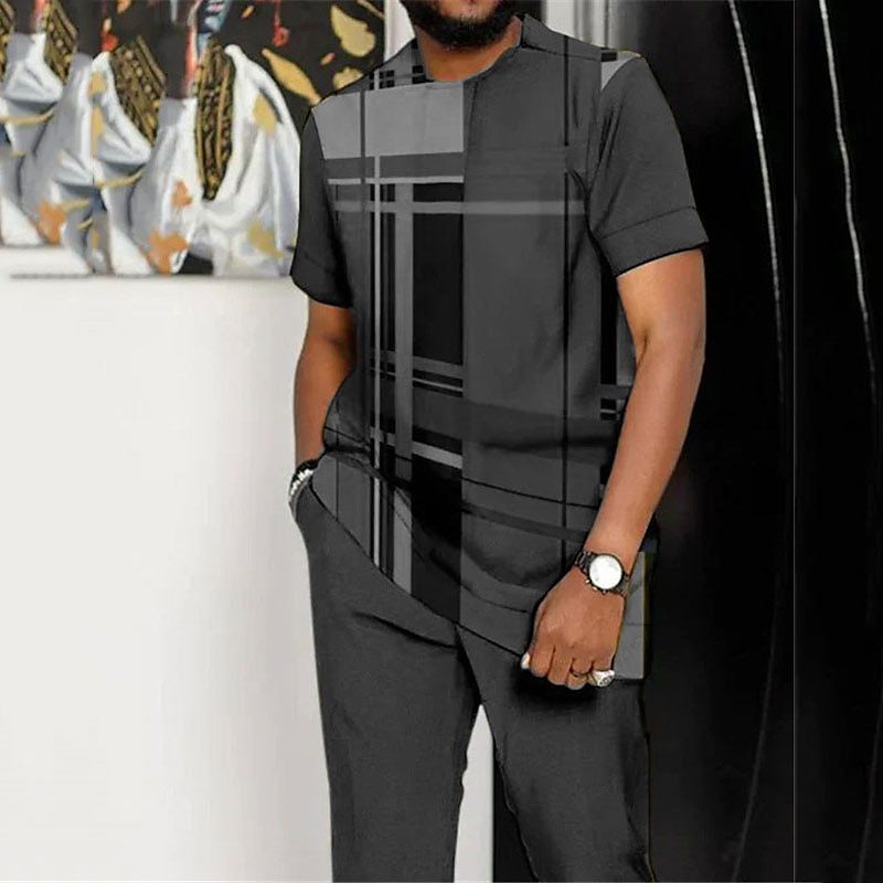 Men's Printed Color Block Pattern Sports Leisure Lining Suit