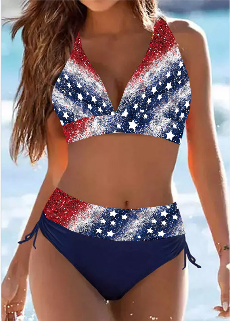 European And American Swimwear Striped Printed Split Sexy Bikini