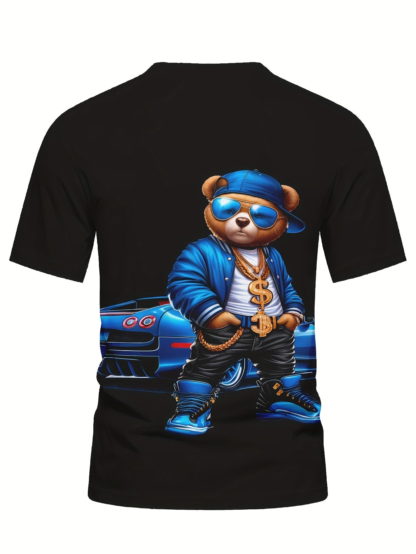 Men's Novelty T-shirt - Cool Bear Printed Casual Round Neck - Loose Short Sleeve - Cartoon Pattern T-shirt - Polyester Fabric - Easy To Care For