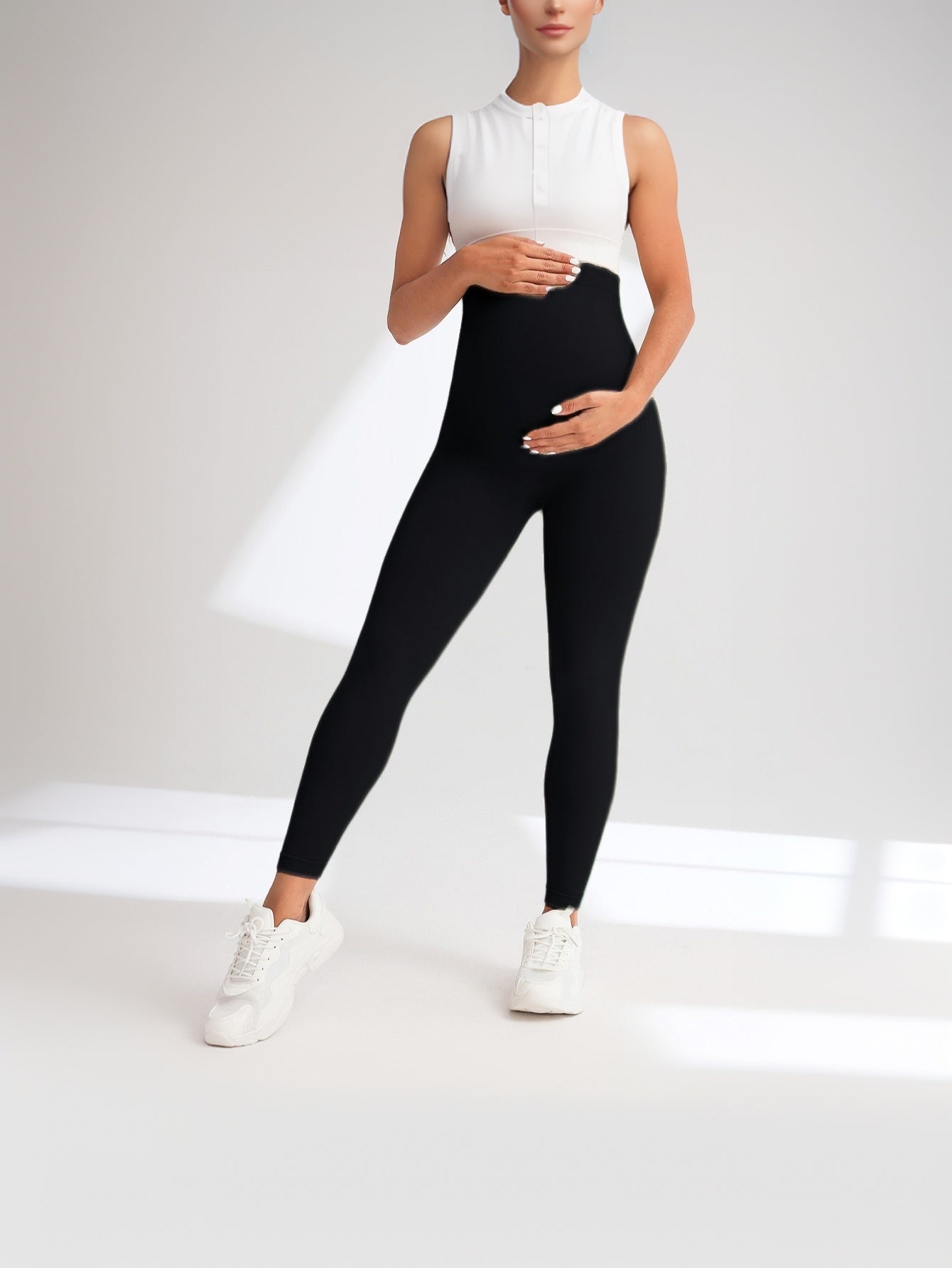 2 Pack Maternity High-Waisted Seamless Yoga Pants For Women - Tummy Support Fitness Leggings