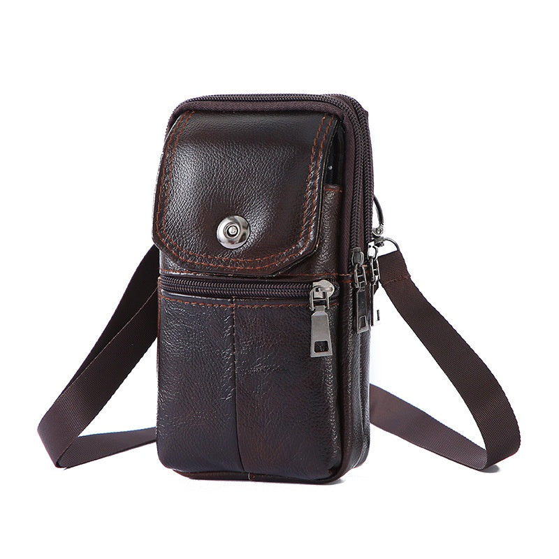 Leather Mobile Phone Shoulder Covers, Men's Belt Bags, Vertical Holster Belt Clip Pockets, Carrying Cases With Card Slots