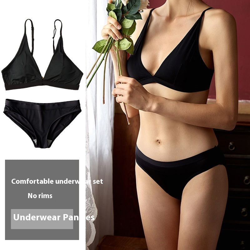 European And American Big Breasts Show Small Without Chest Pad Ice Silk French Lingerie Set