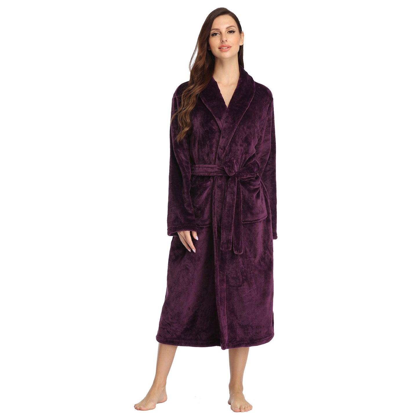 RONGTAI Womens Bathrobe Ladies Fleece Plush Warm Long Robes Fleece Nightgown Sleepwear