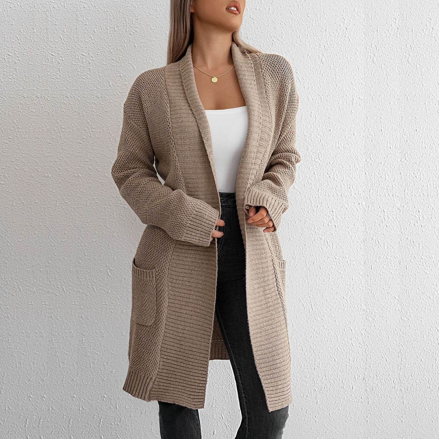 Lazy Sweater Loose Lapels Long Coat For Women
