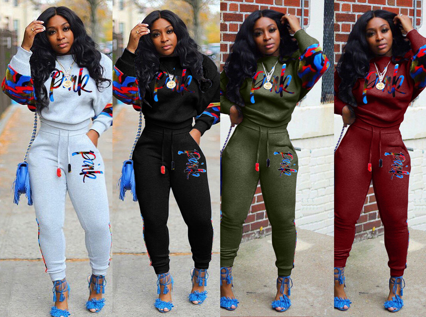 Two-piece spliced fashion sports sweater suit