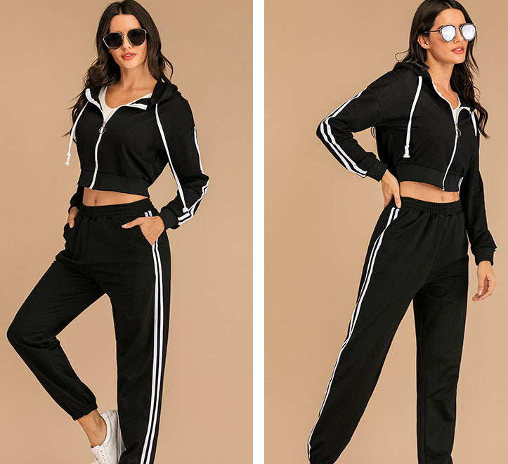 Black Short Sweater Casual Sports Suit Women's Two-piece Set