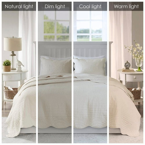 3 Piece Reversible Scalloped Edge Quilt Set Cream King Cal King