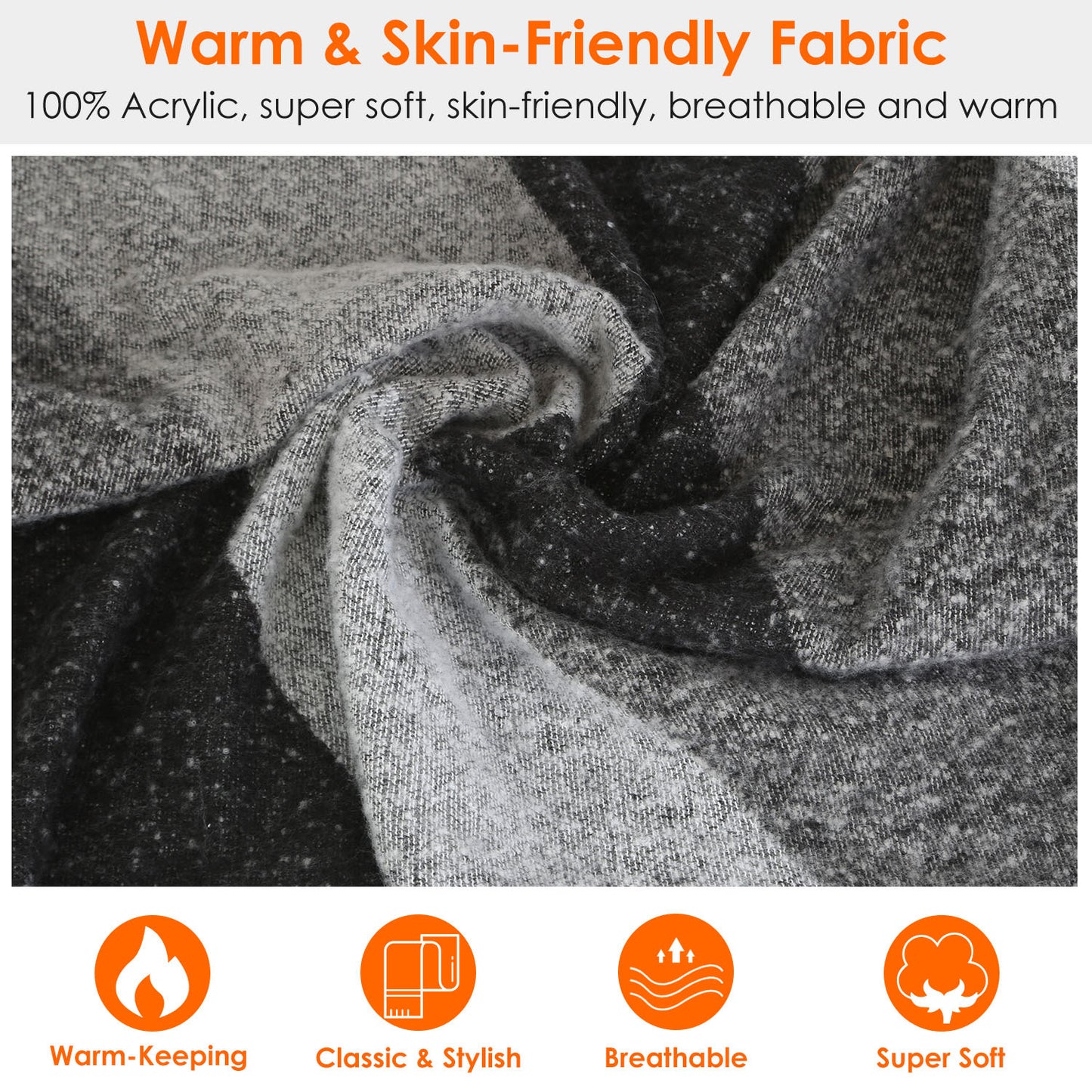 1Pc Women Winter Warm Scarf 74.8x25.6In Long Soft Knitted Shawl Extra Thick Plaid Blanket Wrap Cape