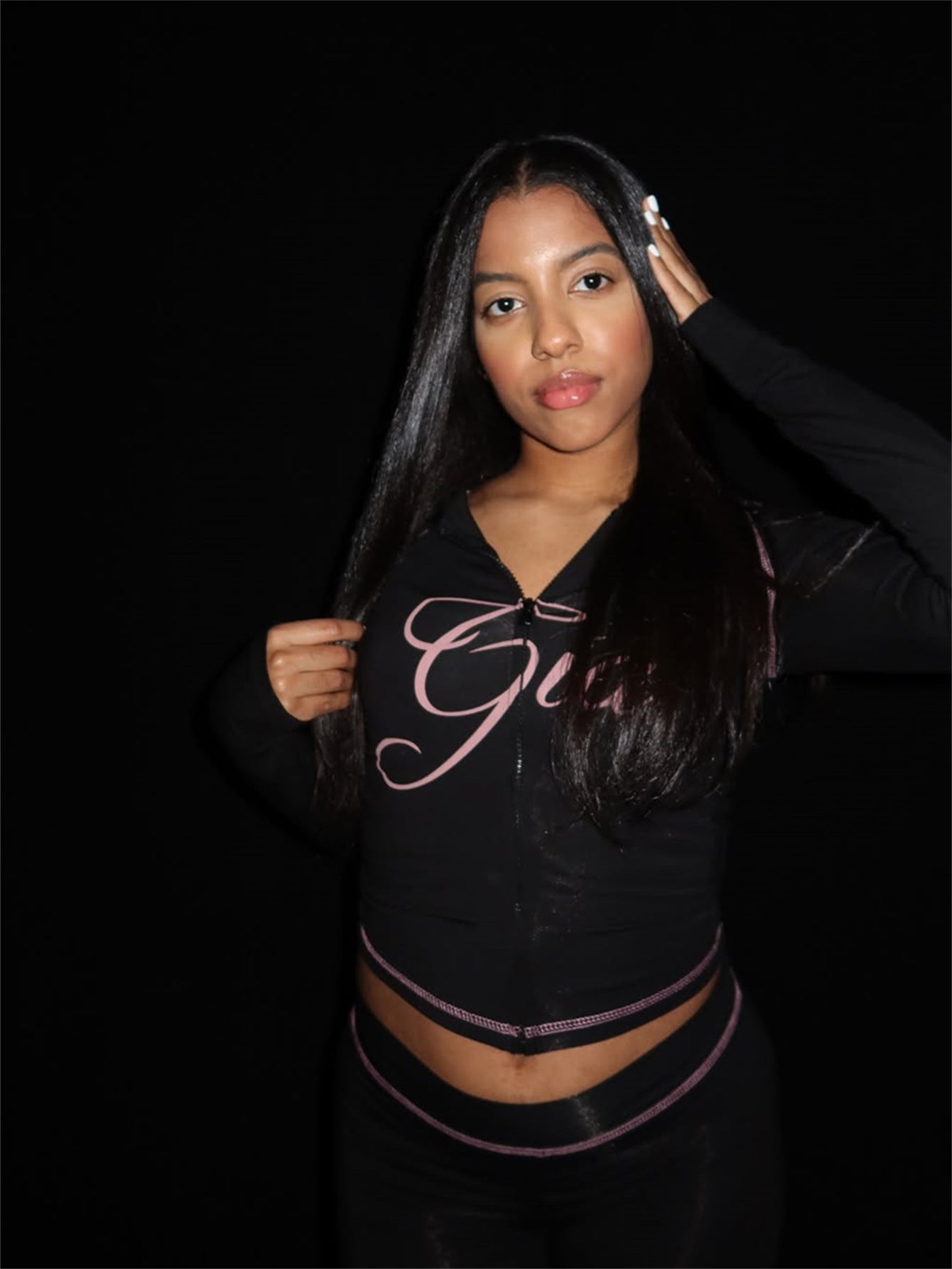 Solid Color Short Hood Top And Trousers