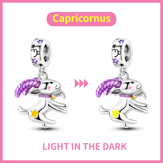 S925 Silver Colorful Luminous Twelve Constellation Pendant