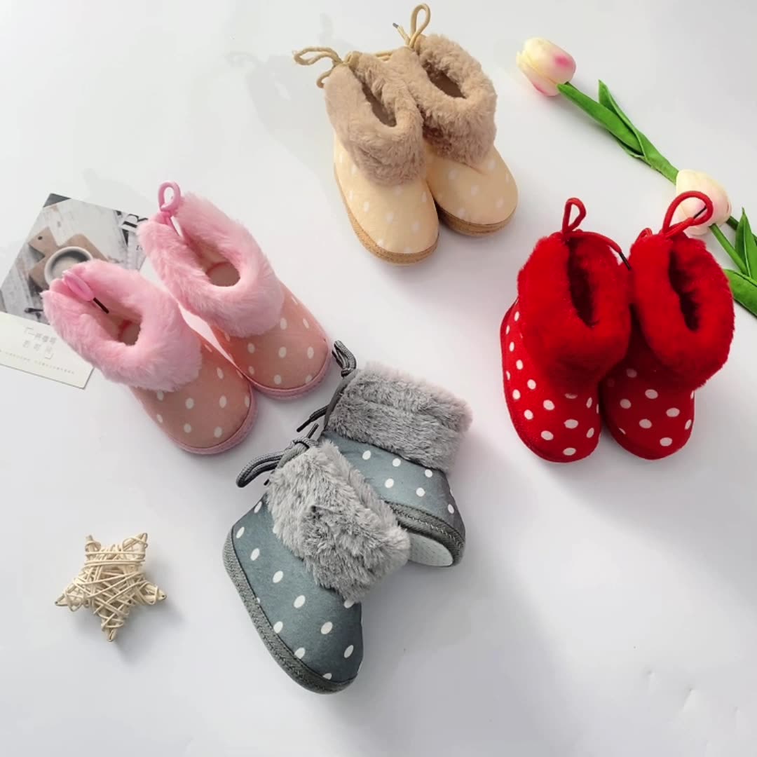 Polka Dot Fur Boots Newborn Baby Shoes