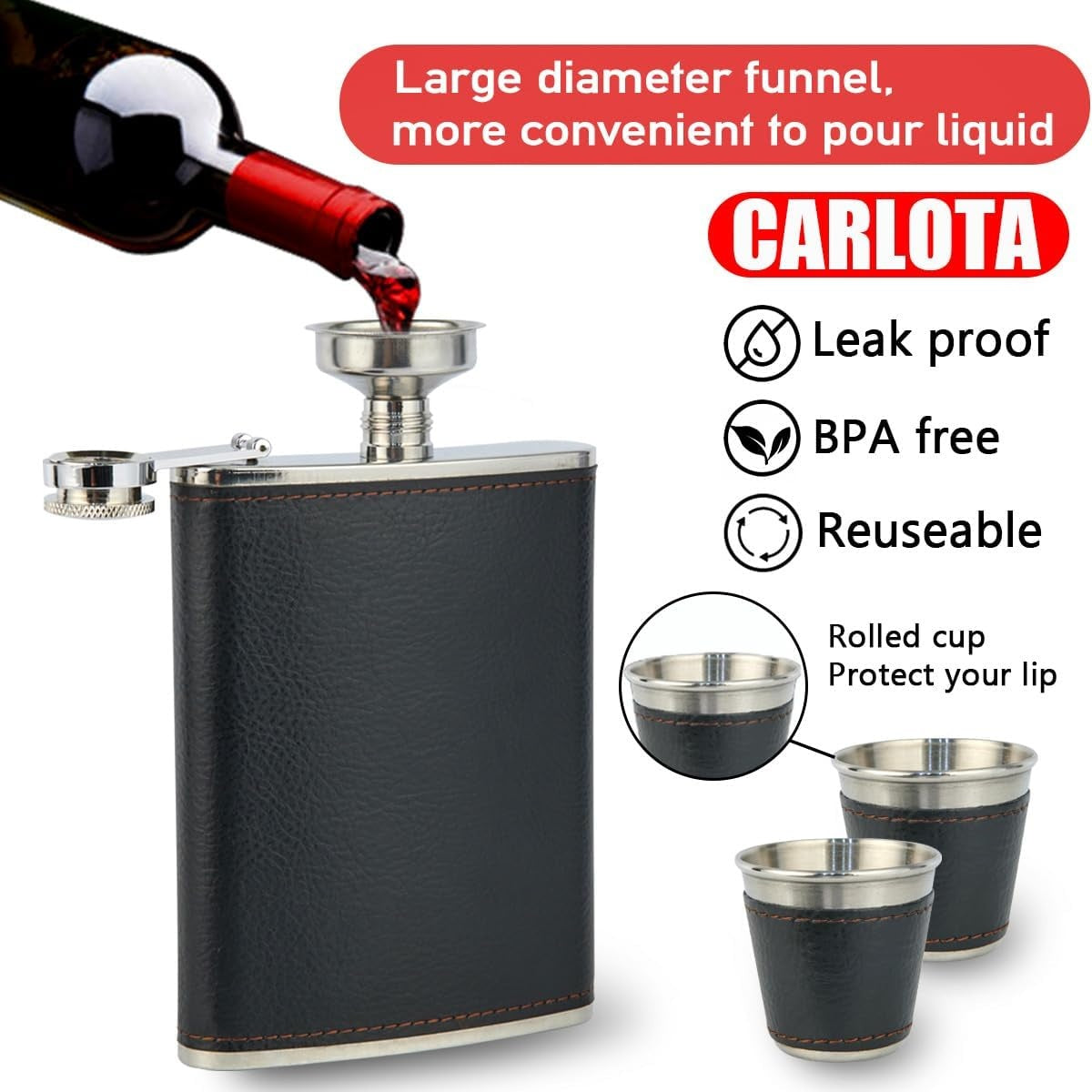 Fashionable Wine Jug Gift Set, A Black Leather-covered Wine Jug Suitable For Men, With A 8-ounce Capacity, Stainless Steel Wine Jug, Equipped With 2 Cups And A Funnel, A Wine Jug Gift Box For Men, 1 P