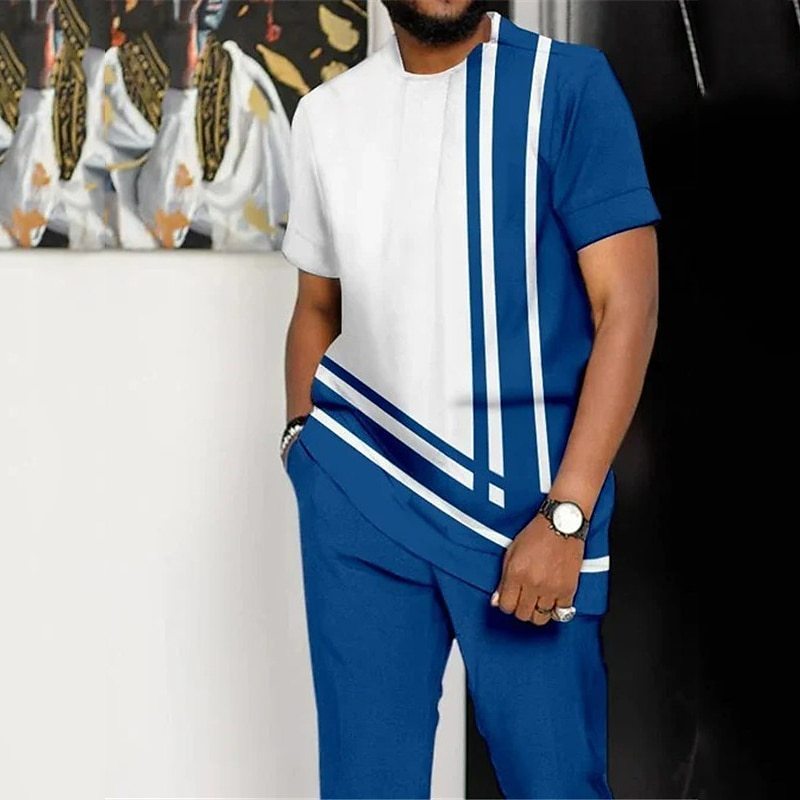 Men's Printed Color Block Pattern Sports Leisure Lining Suit