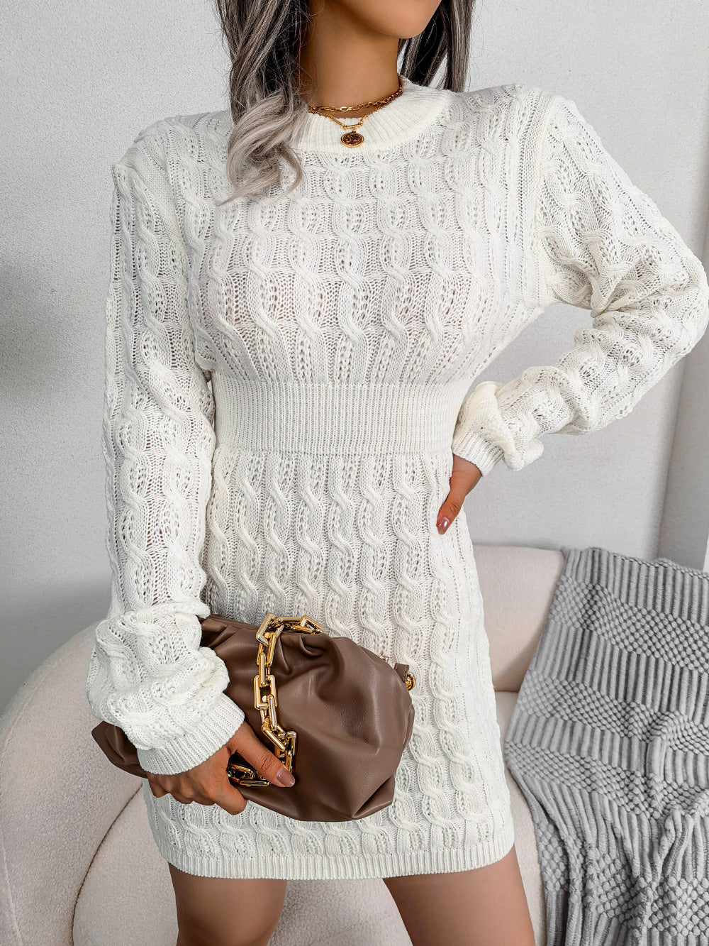 Casual Twisted Waist-cinching Bodycon Dress With A Sweater Dress Base