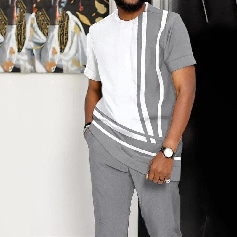 Men's Printed Color Block Pattern Sports Leisure Lining Suit