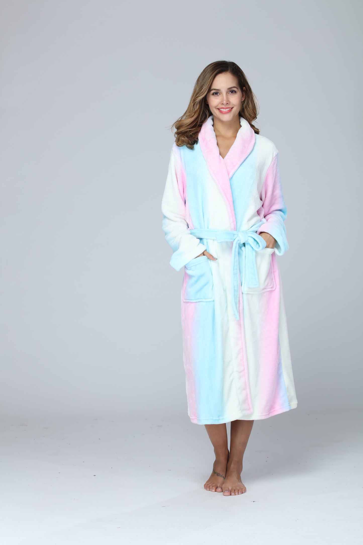 Women Robe Fleece Plush Soft, Fluffy Fuzzy Cozy Warm Lightweight Bathrobe, Shower Spa House Long Robe For Women