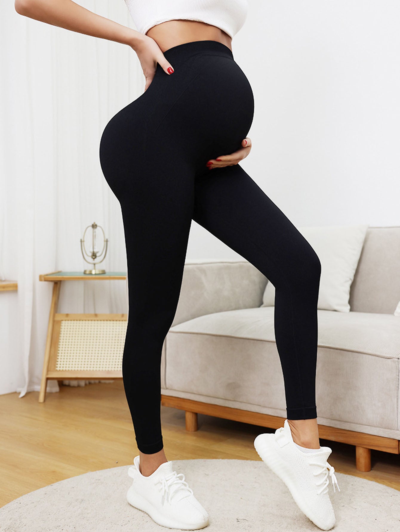 2 Pack Maternity High-Waisted Seamless Yoga Pants For Women - Tummy Support Fitness Leggings