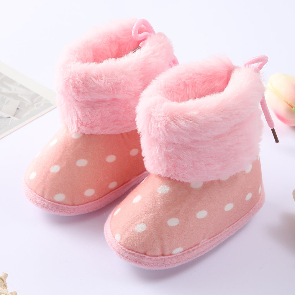 Polka Dot Fur Boots Newborn Baby Shoes