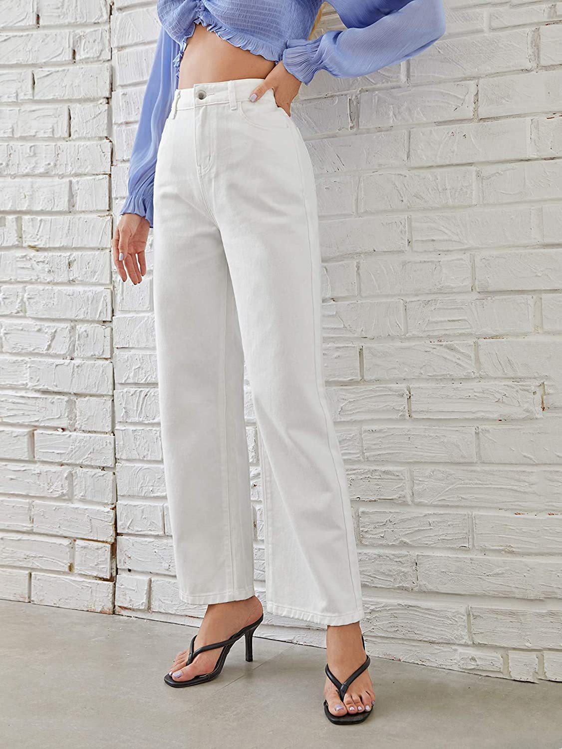 Washed Fashion Straight Jeans Women's Mid Waist