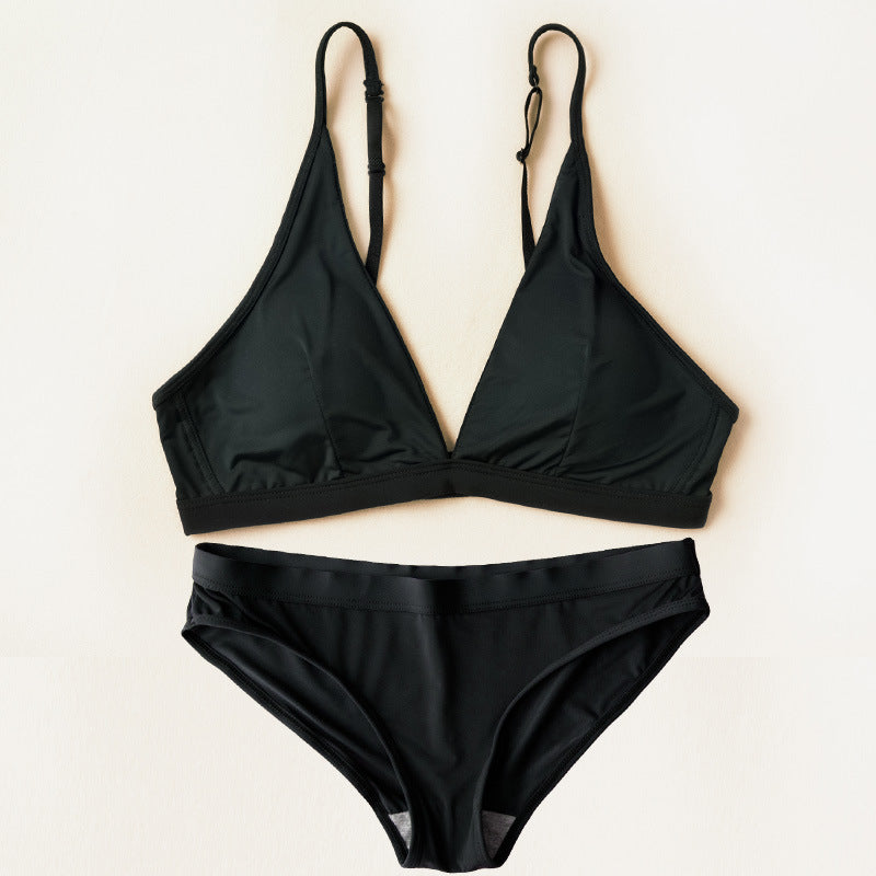 European And American Big Breasts Show Small Without Chest Pad Ice Silk French Lingerie Set