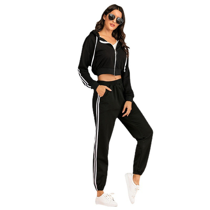 Black Short Sweater Casual Sports Suit Women's Two-piece Set
