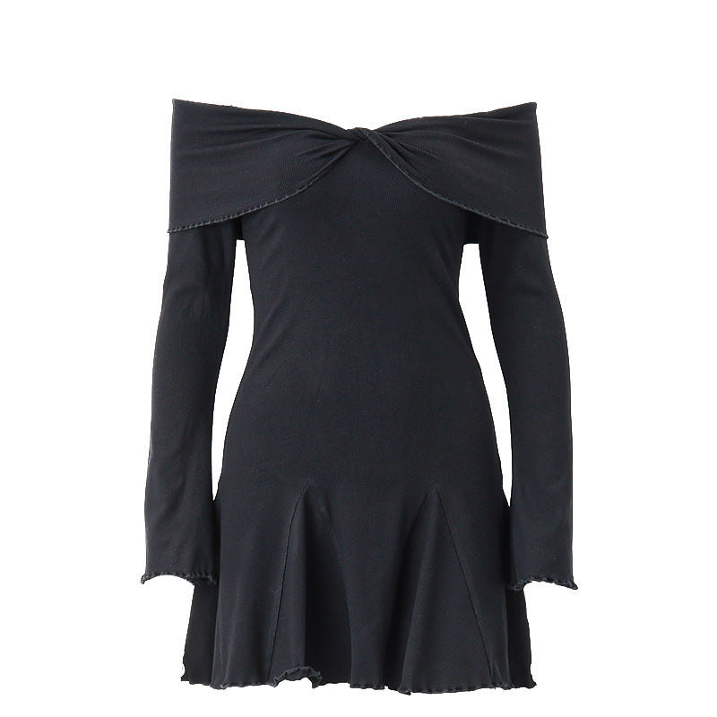 Slim Thread Off-shoulder Long Sleeve Dress