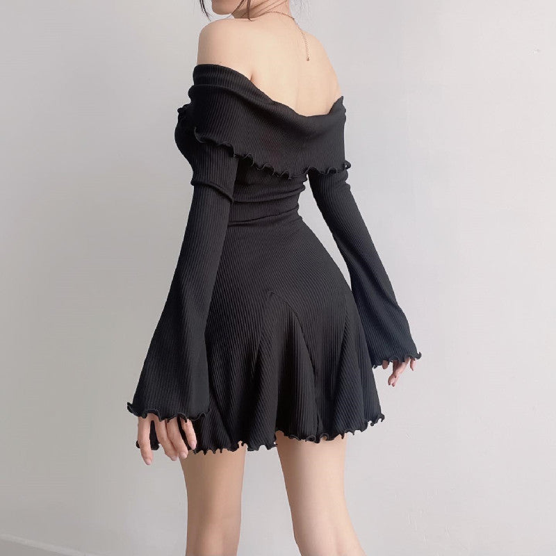 Slim Thread Off-shoulder Long Sleeve Dress