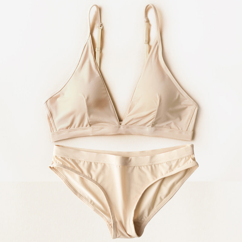 European And American Big Breasts Show Small Without Chest Pad Ice Silk French Lingerie Set