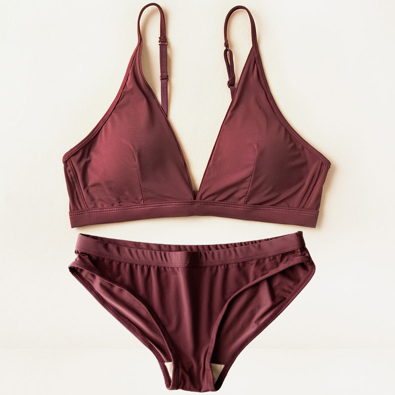 European And American Big Breasts Show Small Without Chest Pad Ice Silk French Lingerie Set