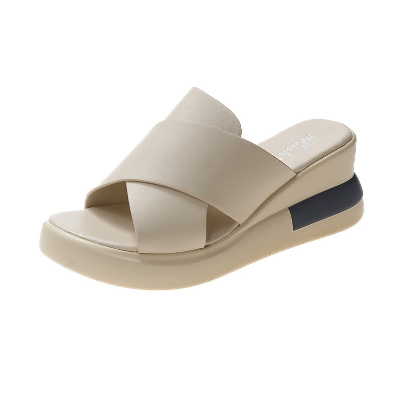 High-heeled Sponge Cake With Open-toed Cross Sandals And Slippers