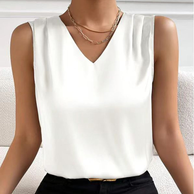Women's Satin Camisole Loose Fit Sleeveless V Neck Tank Top