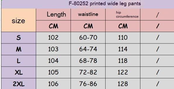 Elastic Printing High Waist Casual Wide Leg Pants With Pockets