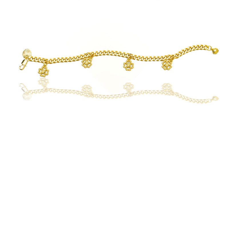 24K Gold Filled Bracelet For Women, FourLeaf Clover Round, Valentines Day Gifts