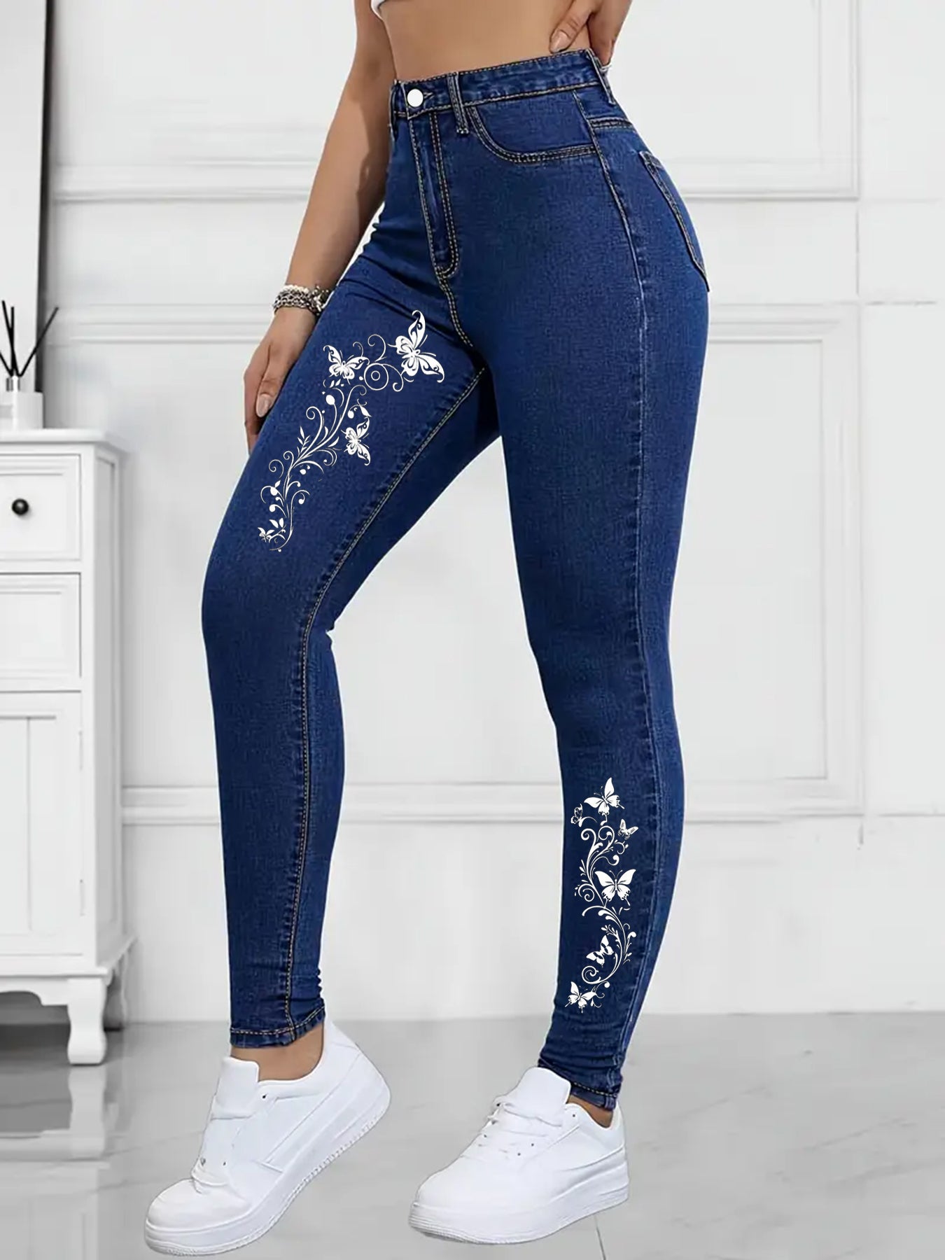2025 Autumn European And American Embroidered Jeans, Pencil Pants, Small Legs, Women's New Style, Foreign Trade Quality, Casual, Tall, Skinny, Slimming Pants, Jeans, Women's Small Legs
