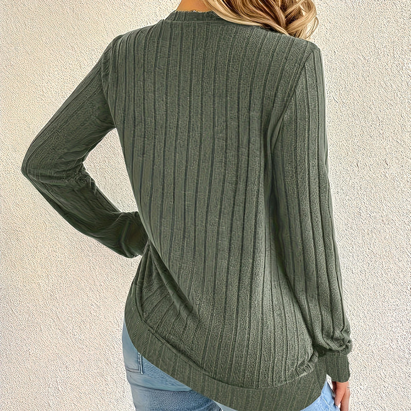 Women's Long Sleeve Blouses Shirts With Ribbed Knit Work Office Basic Tops