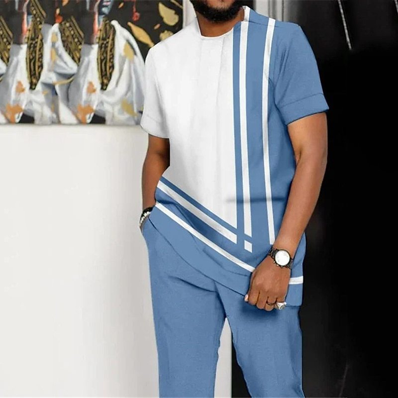 Men's Printed Color Block Pattern Sports Leisure Lining Suit