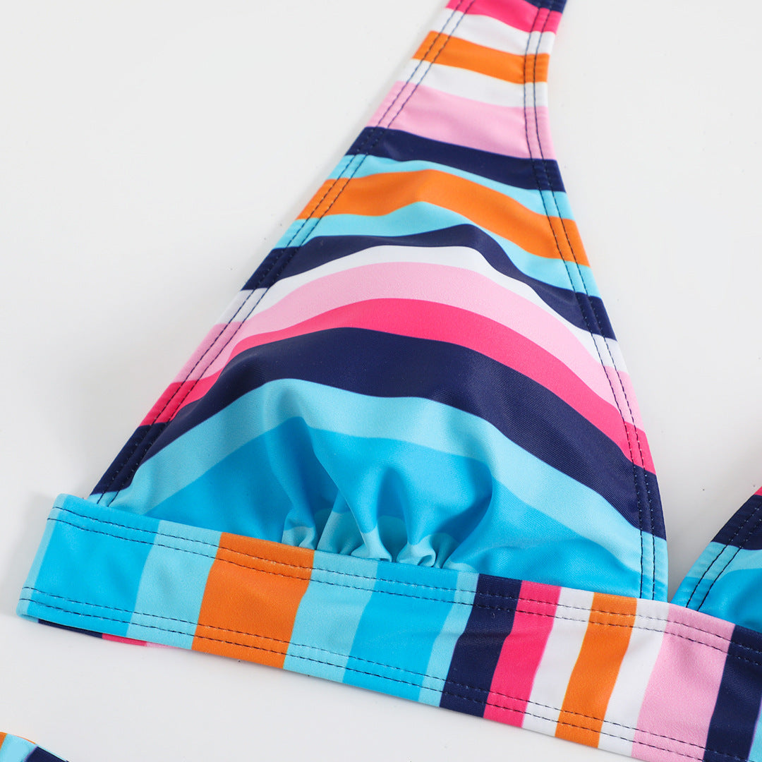 European And American Swimwear Striped Printed Split Sexy Bikini