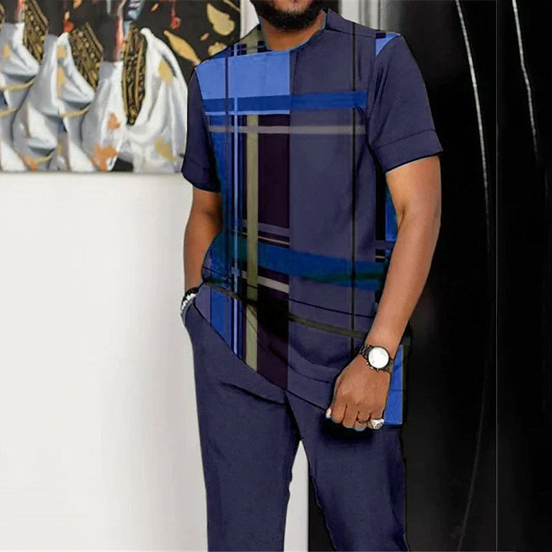 Men's Printed Color Block Pattern Sports Leisure Lining Suit