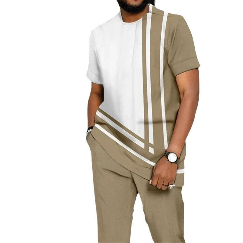 Men's Printed Color Block Pattern Sports Leisure Lining Suit