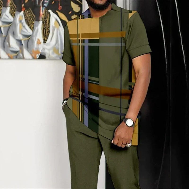 Men's Printed Color Block Pattern Sports Leisure Lining Suit