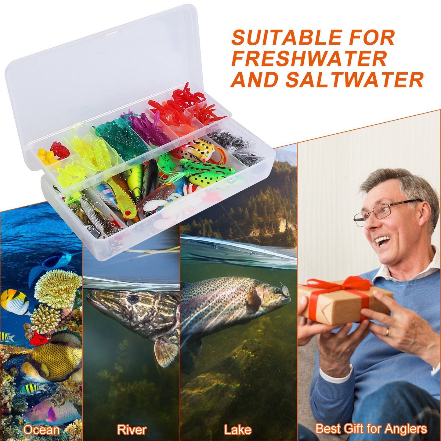 375Pcs Fishing Baits And Tackle Box Saltwater Freshwater Fishing Lures Kit Lifelike Popper Crankbaits Crickets Frogs Spoon Lures Maggots